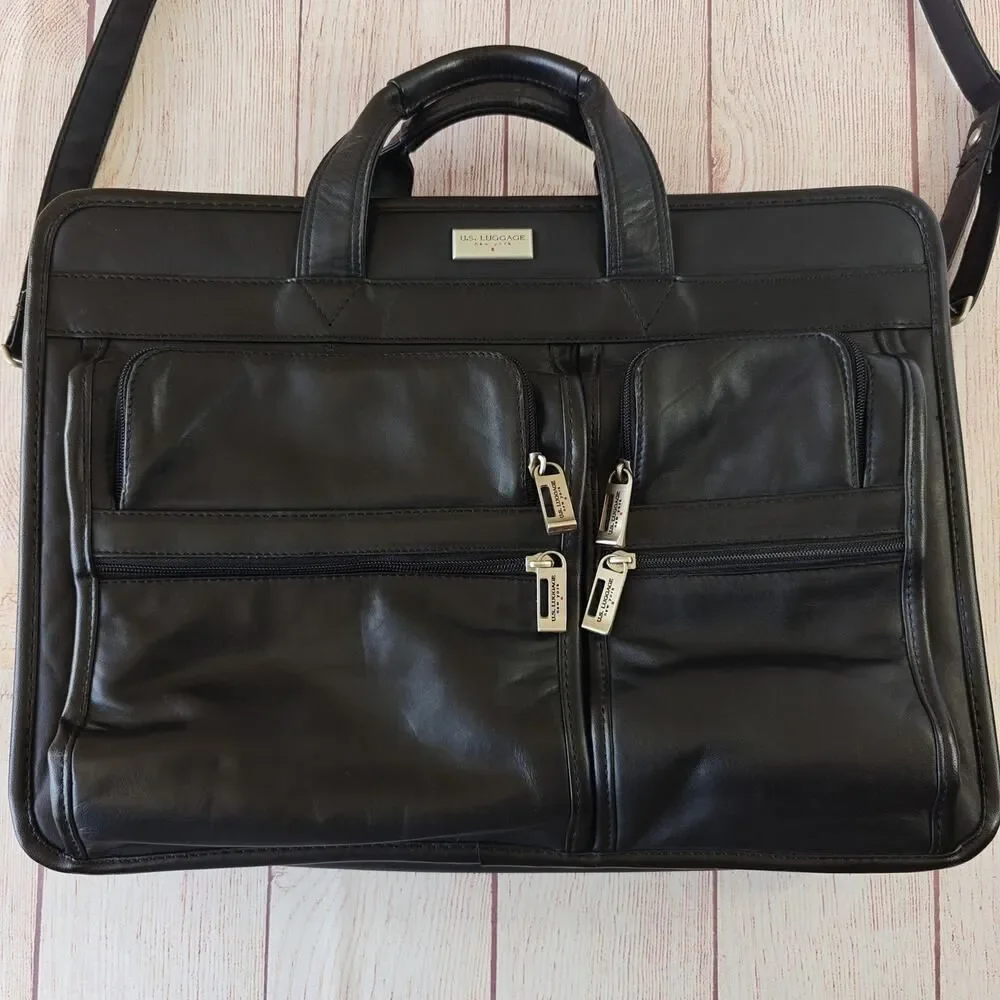 Vintage 90s U.S. Luggage NY leather expandable briefcase/laptop travel bag